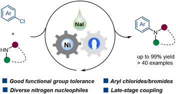 Graphical abstract: Sodium-iodide-promoted nickel-catalyzed C–N cross-coupling of aryl chlorides and N-nucleophiles under visible-light irradiation