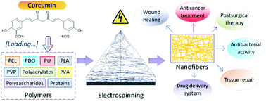 Graphical abstract: Electrospun curcumin-loaded polymer nanofibers: solution recipes, process parameters, properties, and biological activities