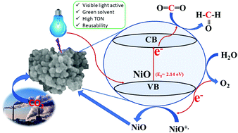 Graphical abstract: Successful CO2 reduction under visible light photocatalysis using porous NiO nanoparticles, an atypical metal oxide