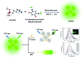 Graphical abstract: Green-emitting silicon nanoparticles as a fluorescent probe for highly-sensitive crocin detection and pH sensing