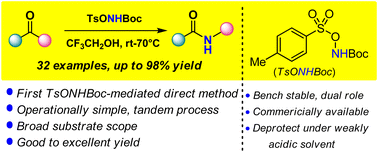Graphical abstract: Metal-free synthesis of secondary amides using N-Boc-O-tosylhydroxylamine as nitrogen source via Beckmann rearrangement