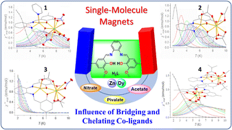 Graphical abstract: Influence of bridging and chelating co-ligands on the distinct single-molecule magnetic behaviours in ZnDy complexes