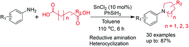 Graphical abstract: Facile tin(ii)-catalyzed synthesis of N-heterocycles from dicarboxylic acids and arylamines