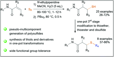 Graphical abstract: A stepwise one-pot synthesis of aliphatic thiols and their derivatives from acrylamides and sulfur