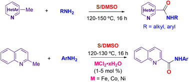 Graphical abstract: Sulfur–DMSO promoted oxidative coupling of active methylhetarenes with amines: access to amides