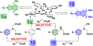 Graphical abstract: Substitution pattern in ruthenium octa-n-butoxyphthalocyanine complexes influence their reactivity in N–H carbene insertions