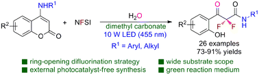 Graphical abstract: Visible-light-initiated external photocatalyst-free synthesis of α,α-difluoro-β-ketoamides from 4-aminocoumarins