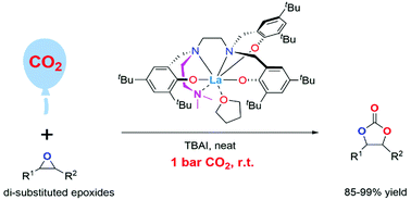 Graphical abstract: Cycloaddition of di-substituted epoxides and CO2 under ambient conditions catalysed by rare-earth poly(phenolate) complexes