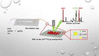 Graphical abstract: Highly homogeneous bimetallic core–shell Au@Ag nanoparticles with embedded internal standard fabrication using a microreactor for reliable quantitative SERS detection