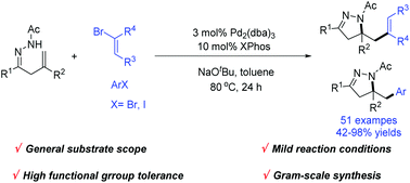 Graphical abstract: Synthesis of dihydropyrazoles enabled by Pd-catalyzed carboamination of alkenyl hydrazones with alkenyl and aryl halides