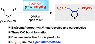 Graphical abstract: Radical cyclization/bis(pentafluoroethylation) of 1,6-dienes using HCF2CF3-derived CuCF2CF3