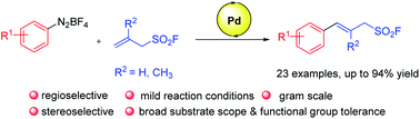 Graphical abstract: A regio- and stereoselective Heck–Matsuda process for construction of γ-aryl allylsulfonyl fluorides