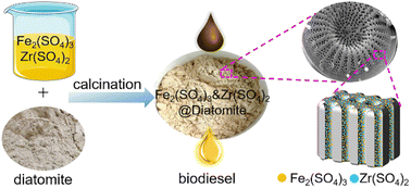 Graphical abstract: Low-cost diatomite supported binary transition metal sulfates: an efficient reusable solid catalyst for biodiesel synthesis