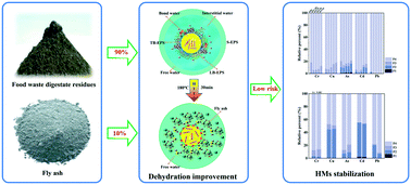Graphical abstract: Synergistic hydrothermal treatment of food waste digestate residues and incineration fly ash: dehydration performance and heavy metals safety