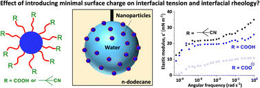 Graphical abstract: Adsorption of sterically-stabilized diblock copolymer nanoparticles at the oil–water interface: effect of charged end-groups on interfacial rheology