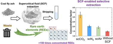 Graphical abstract: Supercritical carbon dioxide/nitrogen/air extraction with multistage stripping enables selective recovery of rare earth elements from coal fly ashes