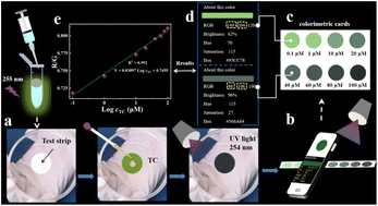 Graphical abstract: A portable test strip fabricated of luminescent lanthanide-functionalized metal–organic frameworks for rapid and visual detection of tetracycline antibiotics