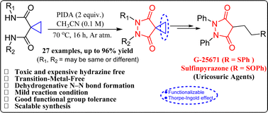 Graphical abstract: PIDA-mediated N–N bond formation to access pyrazolidine-3,5-diones: a novel process for uricosuric agents G-25671 and sulfinpyrazone