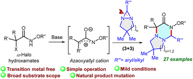 Graphical abstract: Expedient (3+3)-annulation of in situ generated azaoxyallyl cations with diaziridines