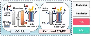 Graphical abstract: Techno-economic analysis and life-cycle assessment of the electrochemical conversion process with captured CO2 in an amine-based solvent