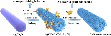Graphical abstract: Elucidating the exceptional halide ion etching of bimetallic Ag–Cu oxides for efficient adsorption and porous nanostructure formation