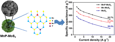 Graphical abstract: Flower-like manganese and phosphorus co-doped MoS2 with high 1T phase content as a supercapacitor electrode material