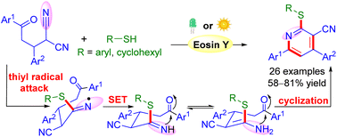 Graphical abstract: Visible/solar-light-driven thiyl-radical-triggered synthesis of multi-substituted pyridines