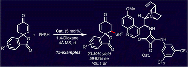 Graphical abstract: Asymmetric synthesis of spirocyclic isobenzofuranones via a squaramide-catalysed sulfa-Michael desymmetrisation reaction