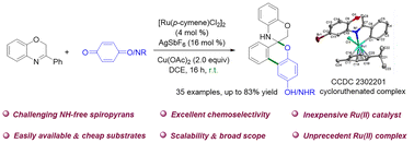 Graphical abstract: Synthesis of spiropyrans via Ru(ii)-catalyzed coupling of 3-aryl-2H-benzo[b][1,4]oxazines with benzoquinones