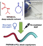 Graphical abstract: Solvent-free, photoinduced block copolymer synthesis from polymerizable eutectics by simultaneous PET-RAFT and ring-opening polymerization in air