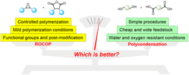 Graphical abstract: A direct comparison between ring-opening copolymerization and polycondensation to produce polyesters using poly(ethylene succinate) as an example