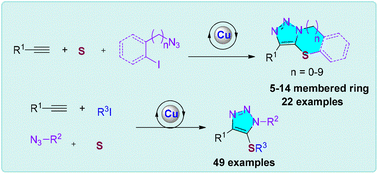 Graphical abstract: Copper(i)-catalyzed multicomponent interrupted click reaction: modular synthesis of triazole sulfides from elemental sulfur