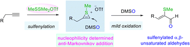 Graphical abstract: Regio- and stereoselective oxidative conversion of alkynes to sulfenylated α,β-unsaturated carbonyls