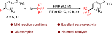Graphical abstract: HFIP-promoted para-selective alkylation of anilines and phenols with tertiary alkyl bromides