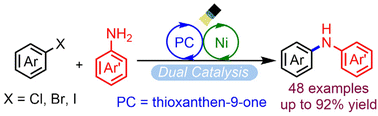 Graphical abstract: Visible-light-initiated nickel-catalyzed amination of aryl halides using thioxanthen-9-one as a photocatalyst