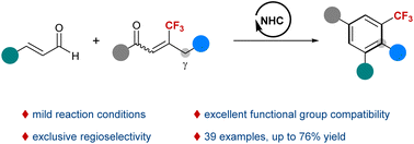 Graphical abstract: N-Heterocyclic carbene catalyzed synthesis of benzotrifluorides from enals and β-trifluoromethylenones