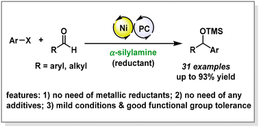 Graphical abstract: Nickel/photoredox dual-catalyzed reductive cross-coupling of aryl halides and aldehydes
