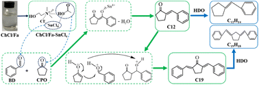 Graphical abstract: Synthesis of biofuel precursors from benzaldehyde and cyclopentanone via aldehyde–ketone condensation in a deep eutectic solvent system