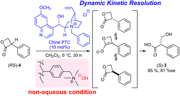 Graphical abstract: Hydrolytic dynamic kinetic resolution of racemic 3-phenyl-2-oxetanone to chiral tropic acid