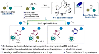 Graphical abstract: Visible-light-induced [3+2] cycloadditions of donor/donor diazo intermediates with alkenes to achieve (spiro)-pyrazolines and pyrazoles