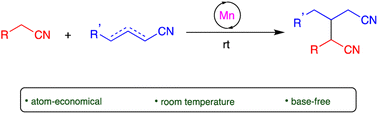 Graphical abstract: Manganese-catalyzed base-free addition of saturated nitriles to unsaturated nitriles by template catalysis