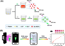 Graphical abstract: A novel ratiometric sensor for fluorimetric and visual dual-mode detection of Al3+ in environmental water based on the target-regulated formation of Eu MOFs