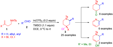 Graphical abstract: Stereoselective synthesis of gem-dihalopiperidines via the halo-aza-Prins cyclization reaction: access to piperidin-4-ones and pyridines