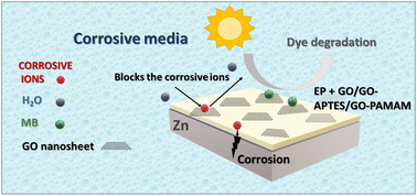 Graphical abstract: Correlations between the anti-corrosion properties and the photocatalytic behavior of epoxy coatings incorporating modified graphene oxide deposited on a zinc substrate