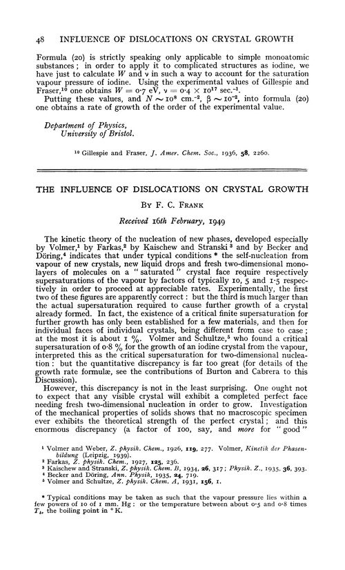The influence of dislocations on crystal growth