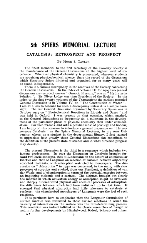 5th Spiers Memorial Lecture. Catalysis: retrospect and prospect