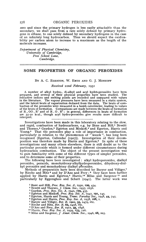 Some properties of organic peroxides
