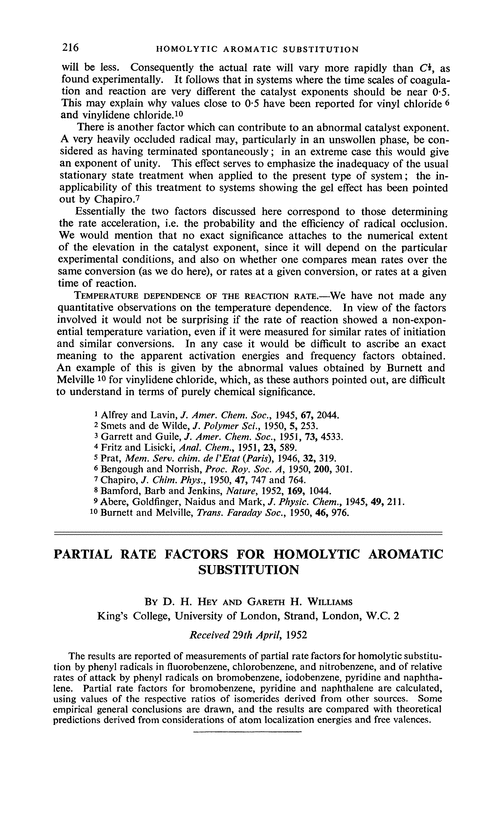 Partial rate factors for homolytic aromatic substitution