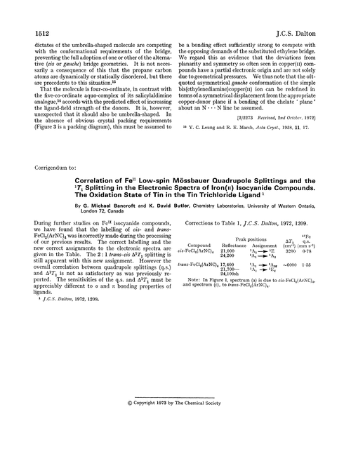 Correlation of Fe low-spin Mössbaur quadrupole splittings and the 1T1 splitting in the electronic spectra of iron(II) isocyanide compounds. The oxidation state of tin in the tin trichloride ligand