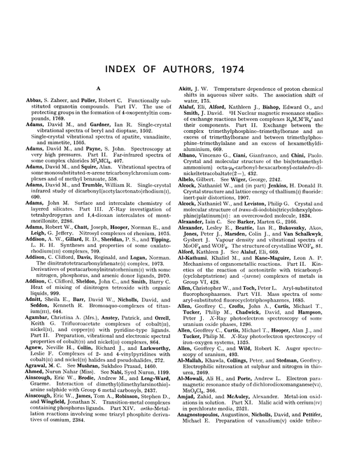 Index of authors, 1974